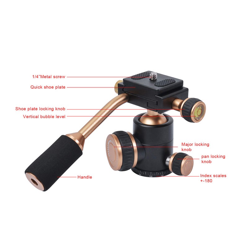Ruittos Bestshoot Tripod Head, Flexi-Tilt Universal Ball Head with Quick Release Plate, 1/4 Screw for DSLR Camera, Video Camcorder, Cellphone/Pad, Mirrorless Cameras, Ring Light, Selfie - Image 5